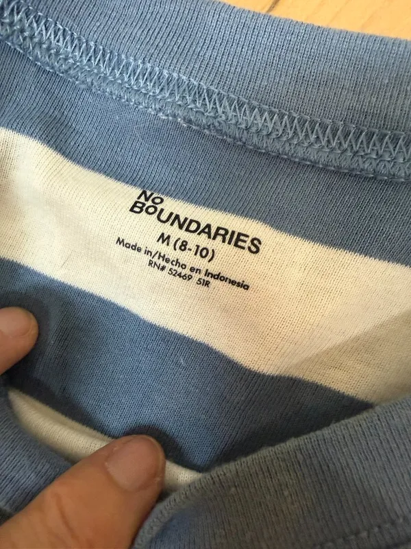 No Boundaries Steel Blue & White Striped Baby T Tee Shirt Top Size M 8-10 - Image 5