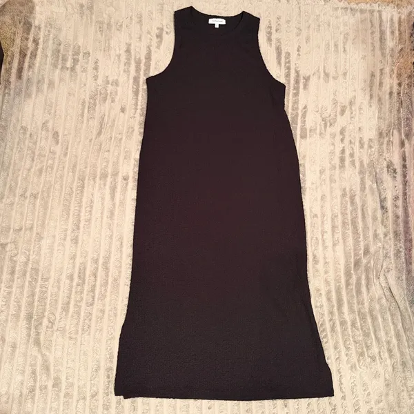 Motherhood Maternity Black Textured Sleeveless Midi Dress Side Slit Large - Image 2