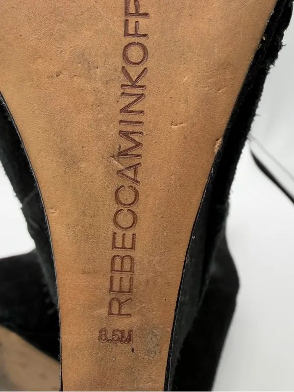 Rebecca Minkoff Black Suede Hidden Wedge Pointed Toe Booties 8.5M - Image 7