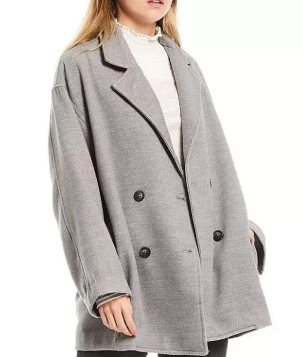Free People Hannah Slouchy Gray Double-Breasted Oversized Coat Jacket Size S - Image 4