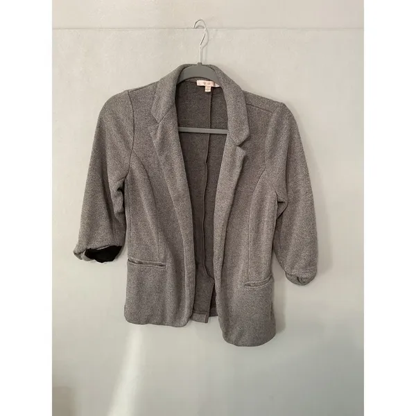 Skies Are Blue Womens Blazer Gray Knit Open Front 3/4 Sleeve Size Small - Image 4