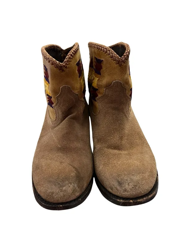 Vintage Caborca Suede Western Ankle Boots Embroidered Southwestern Leather 9 - Image 2