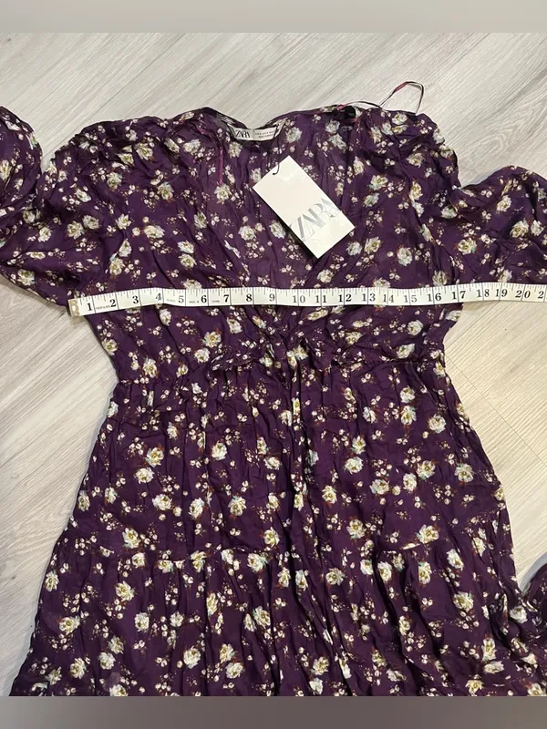 Zara Purple Floral V-Neck Long-Sleeve Mini‎ Dress - Image 9