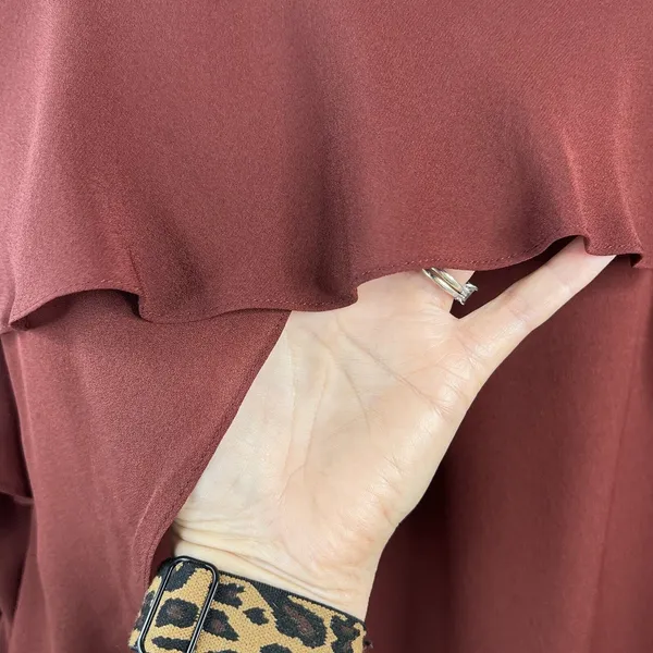 ALC Frank Size 4 Silk Blouse Open Back Ruffle Sleeve Burgundy Elegant Evening Top - Image 9