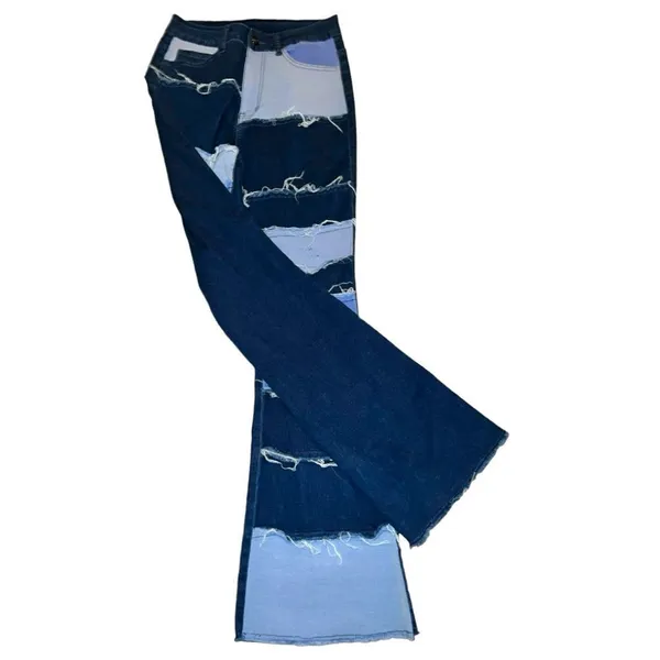 Retro 70’s vibe patchwork look high rise stretchy flared leg jeans! New! - Image 2