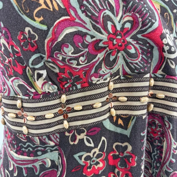 Madison Leigh Boho Floral Beaded Dress Sz 8 Y2K Festival Empire Waist Paisley - Image 4