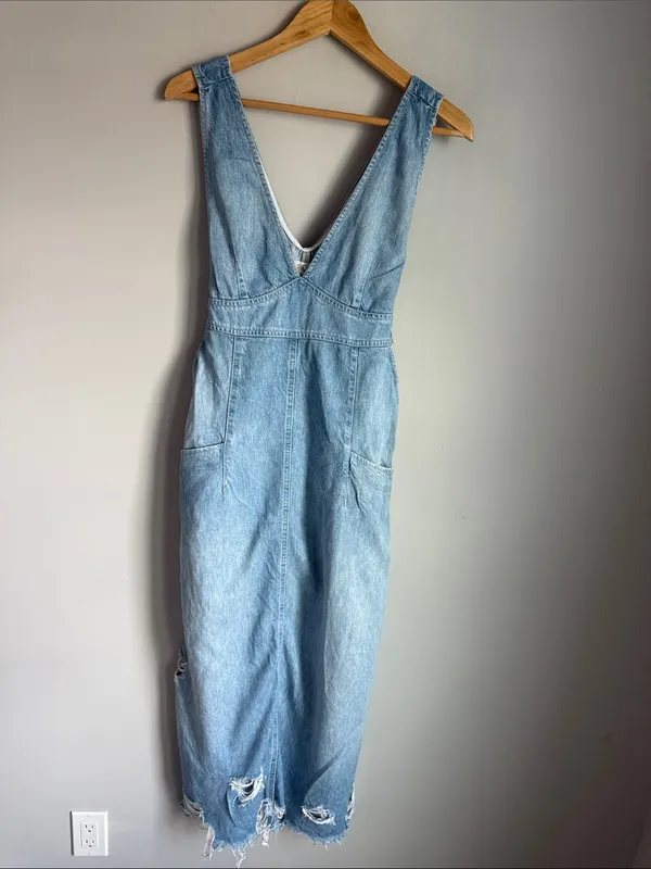 Free People We The Free Wonderland Denim Maxi Dress Small - Image 3