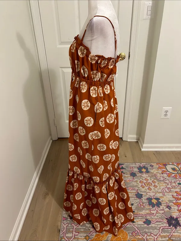 Free People Leanna Bandeau Tube Maxi Dress In Brick Combo Cotton NWT Size Large - Image 9