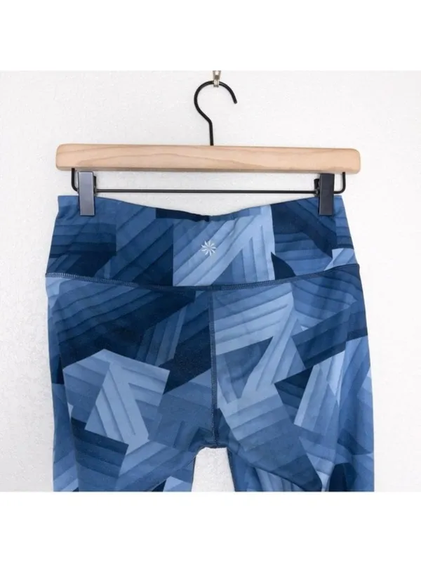 Athleta Chaturanga Geometric Leggings S Blue Frost Stretch Pocket Full Length - Image 7