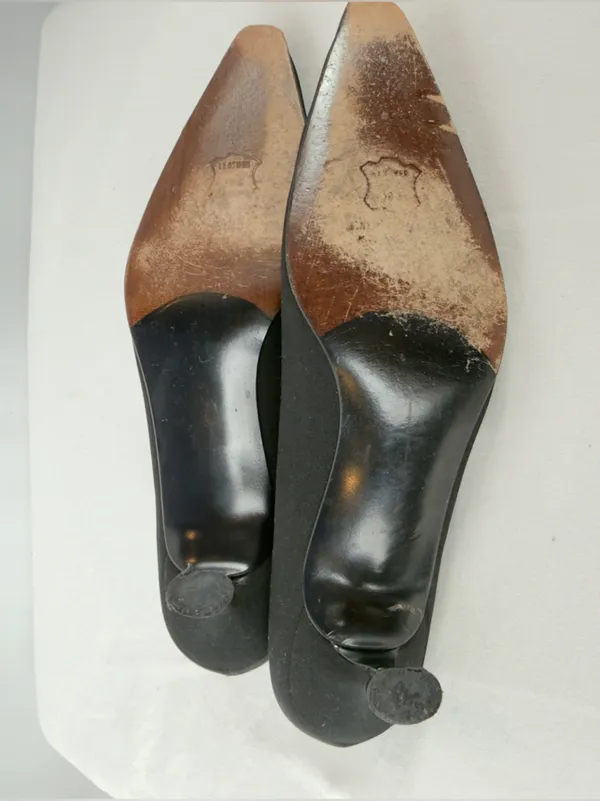 Vintage Stuart Weitzman Pointed Toe Kitten Heels with‎ Embellished Buckle Black - Image 9