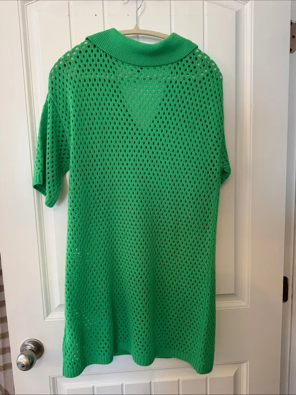 H&M Green Open-Knit Polo Short-Sleeve Sweater - Image 2