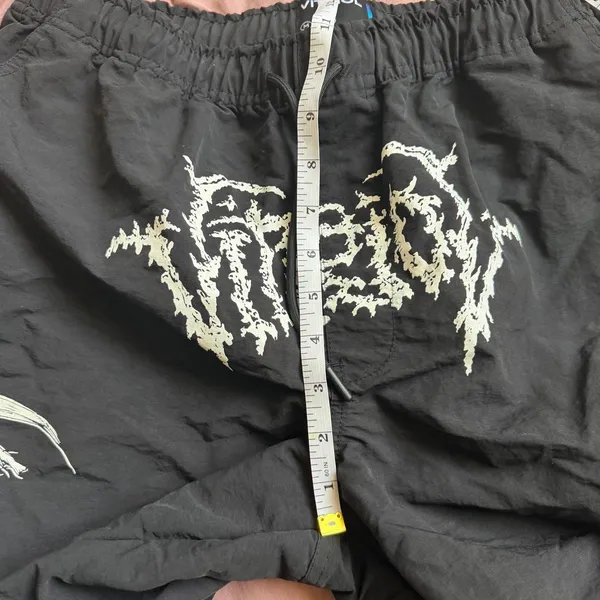 Vitriol Shorts Men Black Grim Fusion Reaper Graphic Gothic Spell out Grunge Board Shorts Y2K #Streetwear #Emo #Punk #Skater #Biker Sz M - measurement in pics - Image 5
