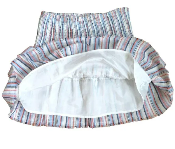 Coquette Colorful Smocked Waist Tiered Mini Skirt, Lined Blue Red White S NWOT - Image 3