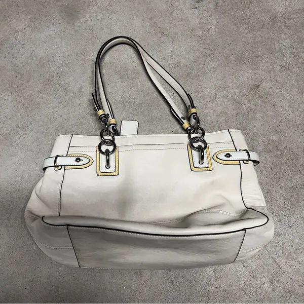Vintage Coach Cream White Colette Leather Carryall Bag Purse No. J1020-16460 - Image 4