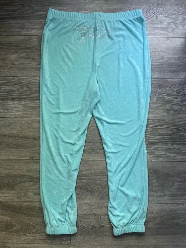 NEW Juicy Couture Blue Turquoise Terrycloth Rhinestone Y2K Joggers Size XL Retro - Image 5