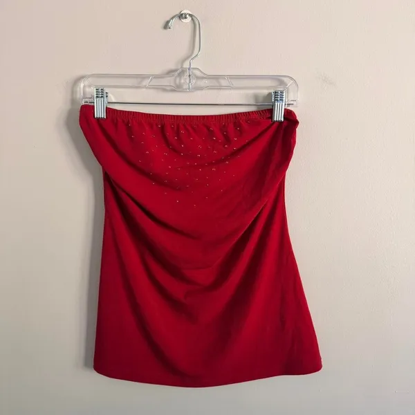 Y2k Red Judy Knapp California Bedazzled Tube Top - Image 2