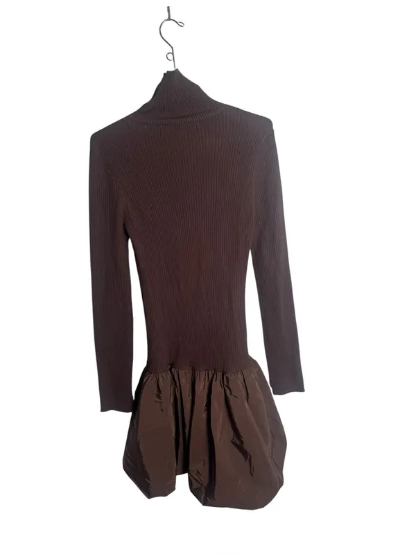 Anthropologie En Saison Giovanna Mixed Media Mini Dress in Brown NWT L - Image 3