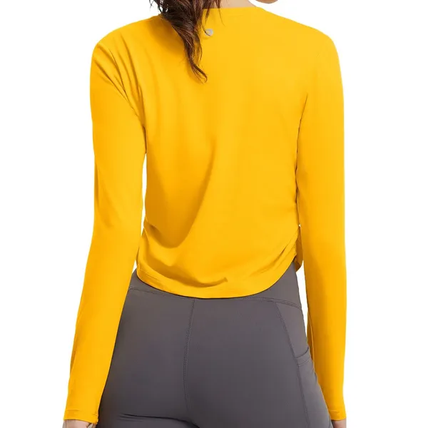 Baleaf Womens Long Sleeve Workout Top Cropped Athletic Shirt Yellow Medium - Image 2