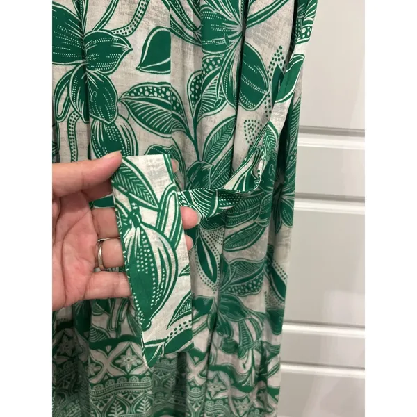 FIG + FLOWER Green Tropical Floral Midi Dress size Large Modest Preppy Teacher - Image 5