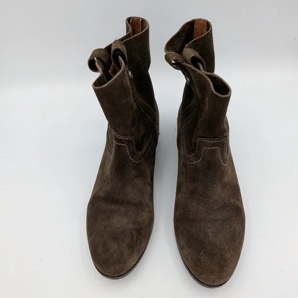 Frye Sarah Shortie Womens 8M Brown Suede Western Ankle Boots Almond Toe Low Heel - Image 4