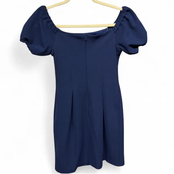 LEYDEN Navy Blue Ribbed Puff Sleeve Mini Dress Size XS - Image 6