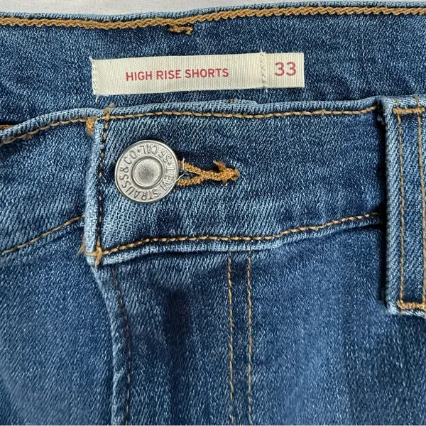 Levi's Dark Blue Distressed High-Rise Jean Shorts - Image 5
