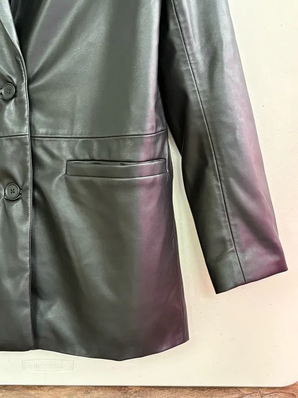 Abercrombie & Fitch Black Faux Leather Single-Breast Blazer - Image 3