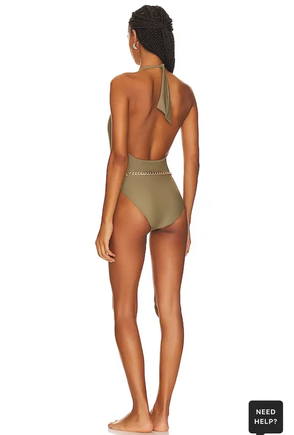 Revolve YEVRAH Positano V Neck One Piece in Taupe - Medium - Image 3
