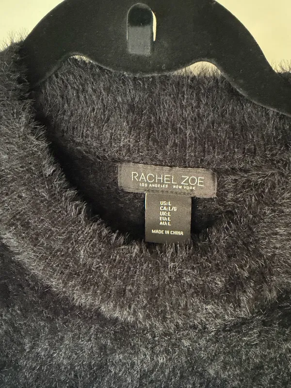 Rachel Zoe Black Fuzzy Knit Mock Neck Sleeveless Sweater Vest - Image 4