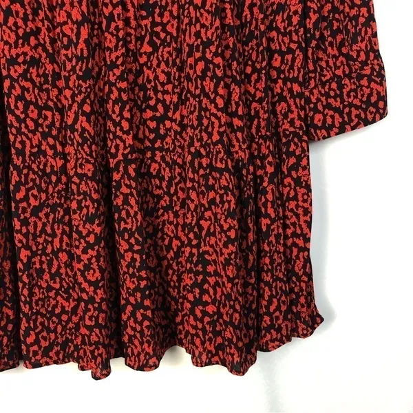 Zara‎ Red & Black Animal Print Ruffle Long Sleeve Mini Dress M - Image 6