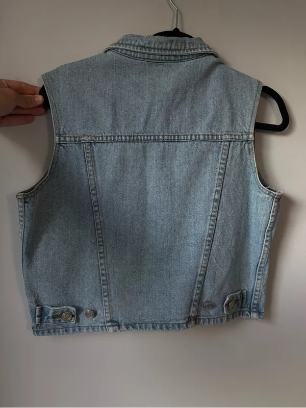 VTG Y2K SHE SAID Denim Vest Jacket Light Blue Light Wash Barn Vest Cotton L - Image 7