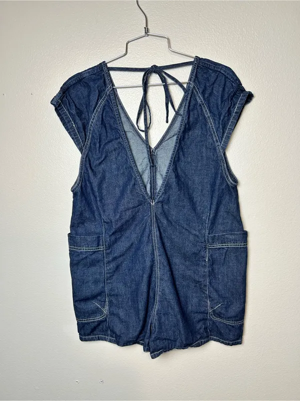 We The Free - Free Fall Denim Romper Shorts - Size XS - Image 3