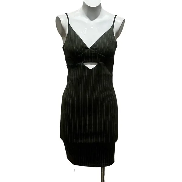 French Kiss Black Striped Mini Dress S Sleeveless V-Neck Party/Cocktail Summer - Image 5