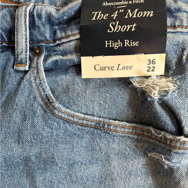 Abercrombie & Fitch Curve Love Mom‎ Shorts 36 High Rise Distressed NWT 4” Denim - Image 3