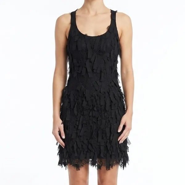 Karen Kane Black Shredded Eyelash Lace Stretch Mini Racerback Dress size XS - Image 2