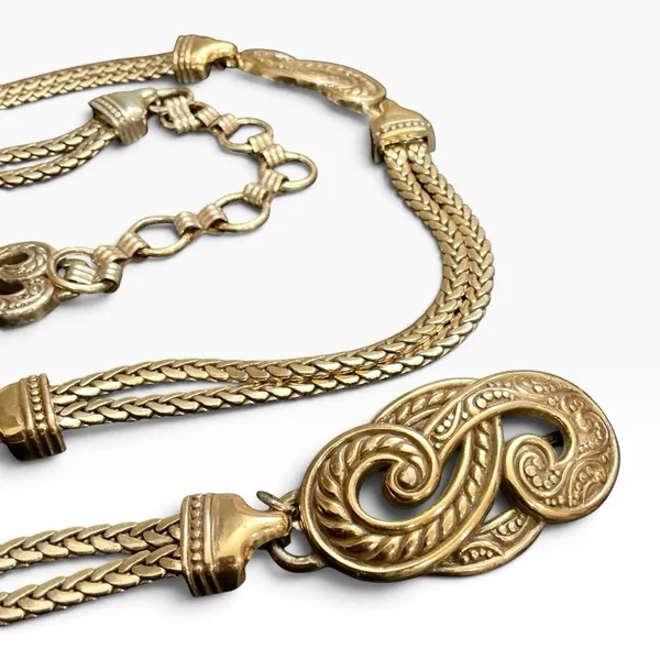 Brighton Vintage 90s Bali Hai Gold Tone Chain Belt Paisley Scroll Large Rare - Image 3