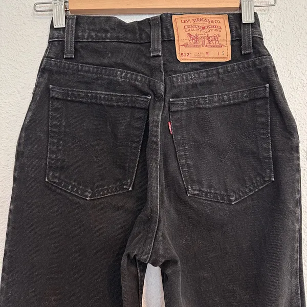 Vintage Levi’s 512 Tapered High Waisted Black Cotton Denim Jeans 3 USA - Image 2
