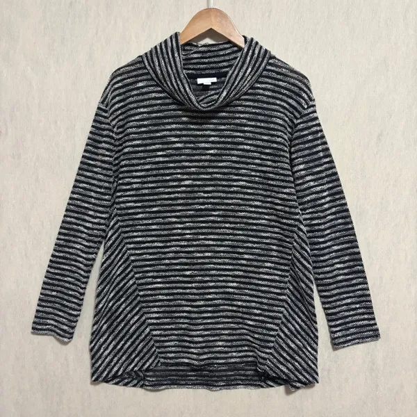 J.Jill Tunic Sweater Black White Striped Cowl Neck Lightweight Semi-Sheer Knit S - Image 6