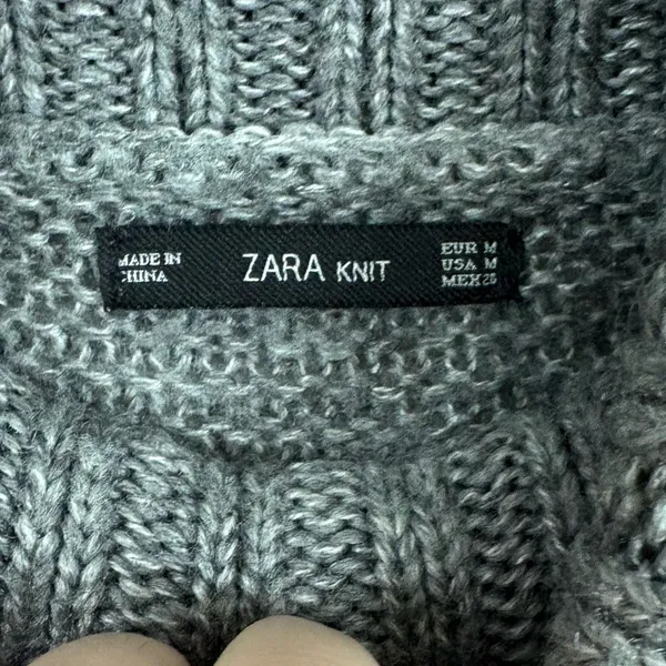 Zara Knit Medium Gray Turtleneck Sweater Oversized Dress Winter Warm Basic Fall - Image 3