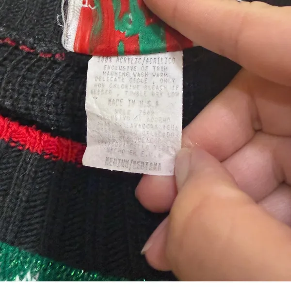 Vintage NutCracker Christmas Sweater Womens Medium Patchwork Metallic Tinsel USA Black - Image 6
