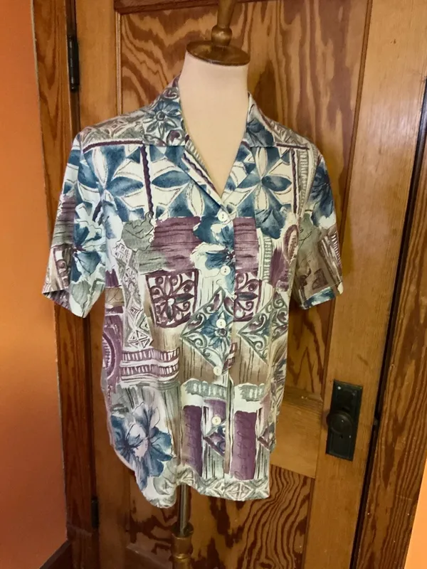 Vintage 80s Season Ticket Blouse Medium Boho Abstract Print Pocket Top - Image 9