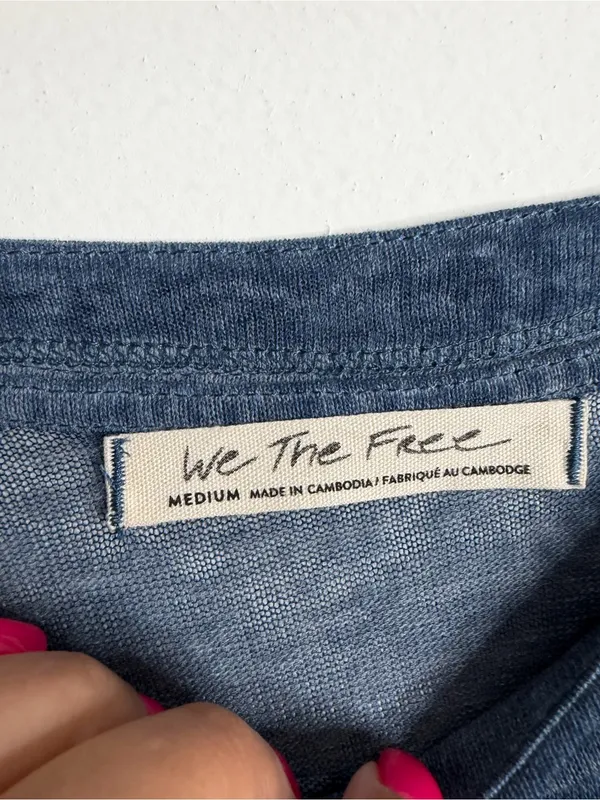 Free People We The Free Chill Out Blue Cold Shoulder‎ Burnout Tee Medium Boho Soft Girl - Image 4