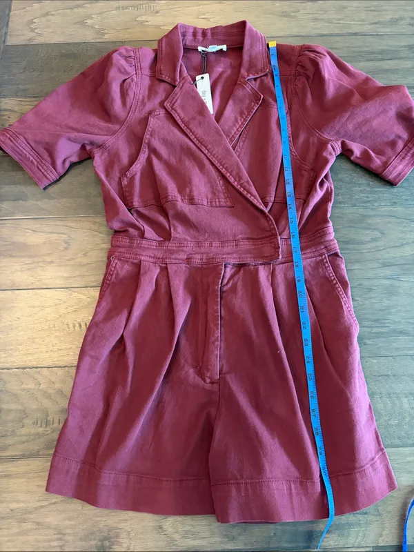 New With Tags Burgundy Day + Moon Stretch Denim Romper Sz M - Image 8