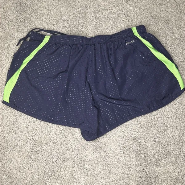Nike Dri-FIT Womens XL Navy Blue Green Mesh Running Athletic Shorts - Image 3