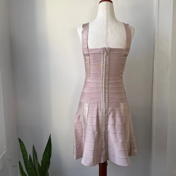 Herve Leger Blush and Silver Mini Dress Size Small - Image 2