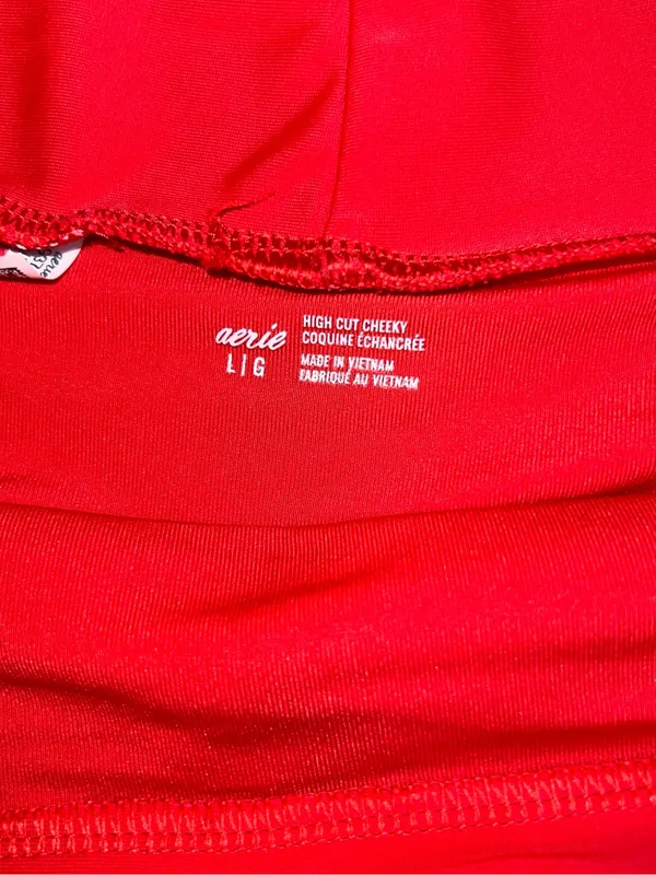 aerie Bright Red High-Cut Cheeky Swim Bottom High Cut Cheeky - Image 3
