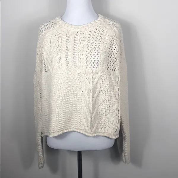 Endless Rose Ecru Chunky Open Knit Cotton Sweater Pullover NWT Large - Image 6