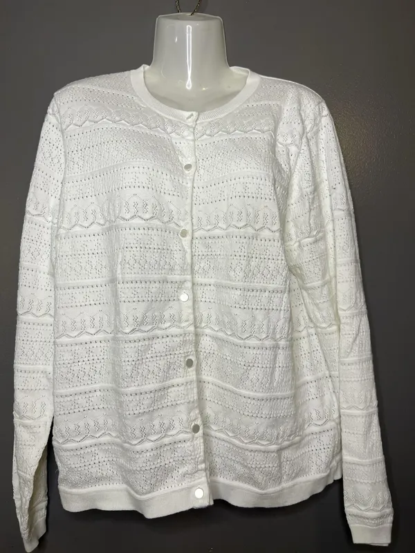 J.CREW Cardigan Sweater Womens XXL White Open Knit Button Front Lightweight - Image 2