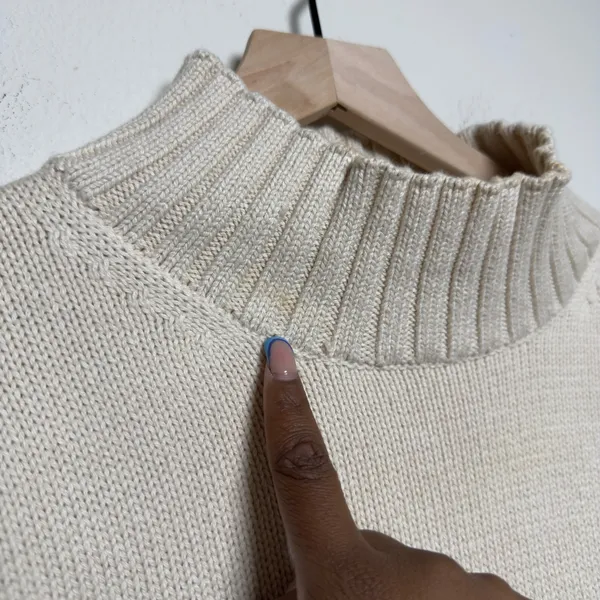 J. Crew Women 100% Cotton Sweater‎ Large Ivory Mock Neck Chunky Knit Cabin - Image 5
