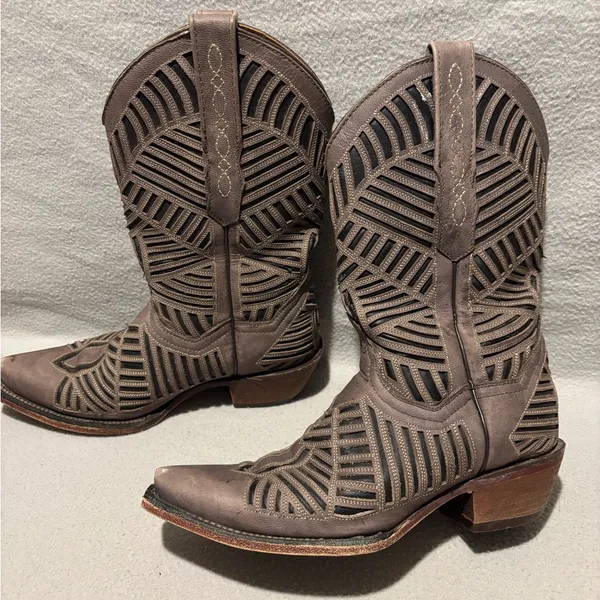 Herencia Women’s Western Inlay Pull on Cowgirl Boots Size 7 snip toe - Image 3